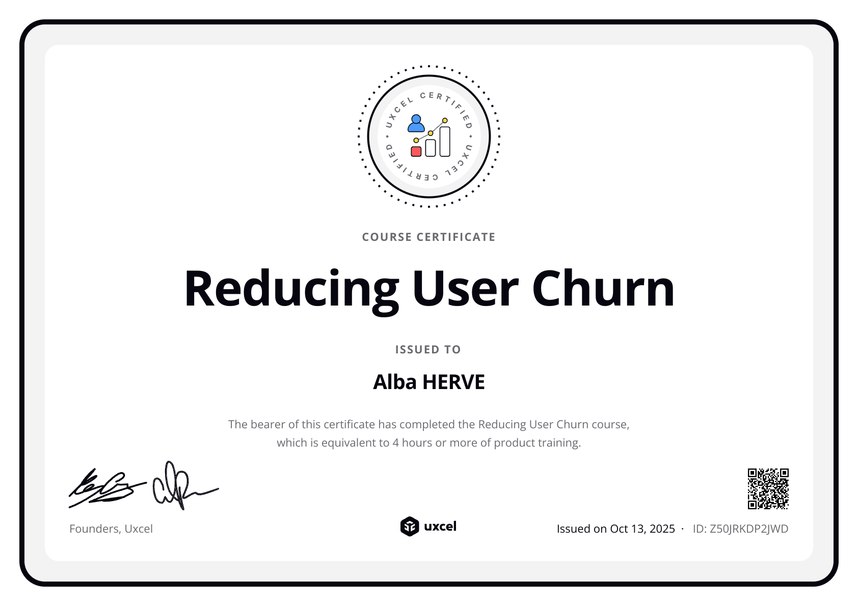 Alba HERVE's certificate